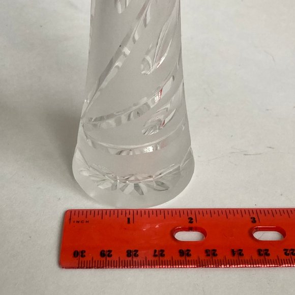 Vintage LESWAL Etched Vase Hand Cut Lead Crystal SWUNG Art Glass Made in Poland - Picture 15 of 16